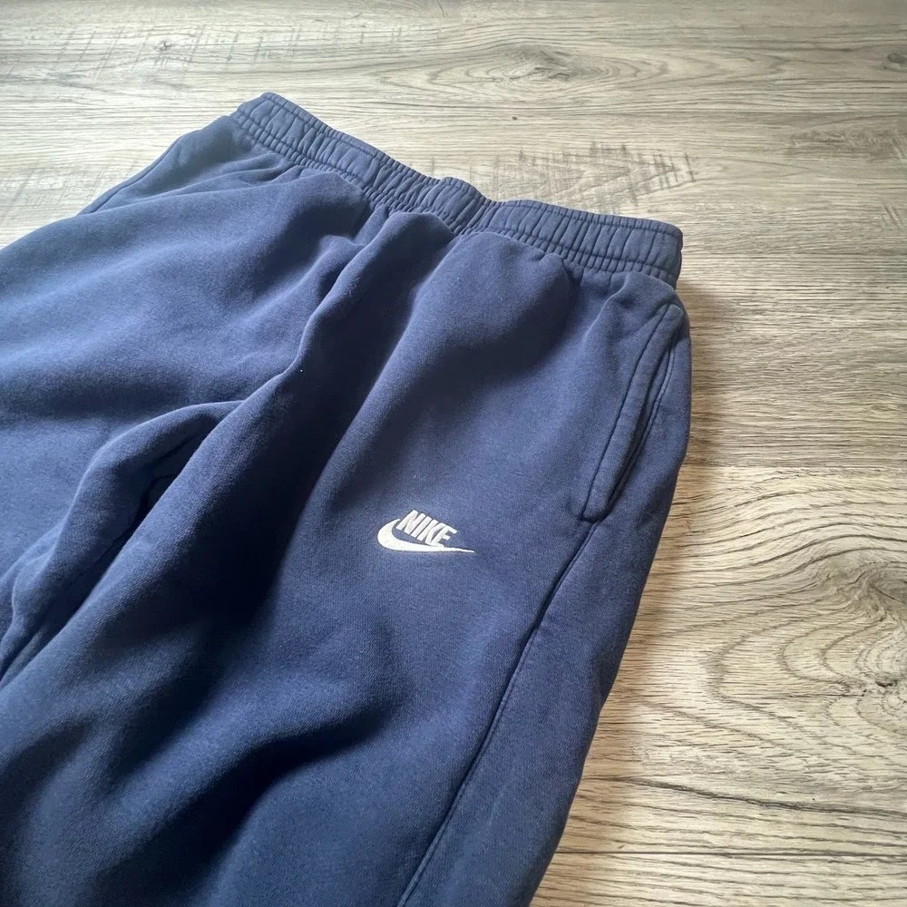 Nike‎ Joggers Mens Large Navy Blue Fleece Sweatpants Embroidered Logo Sportswear